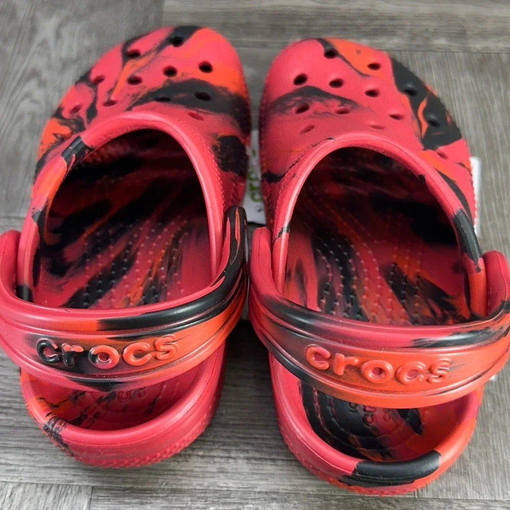 Crocs Classic Clog Kids C8 Red Black Marbled Slip On NEW